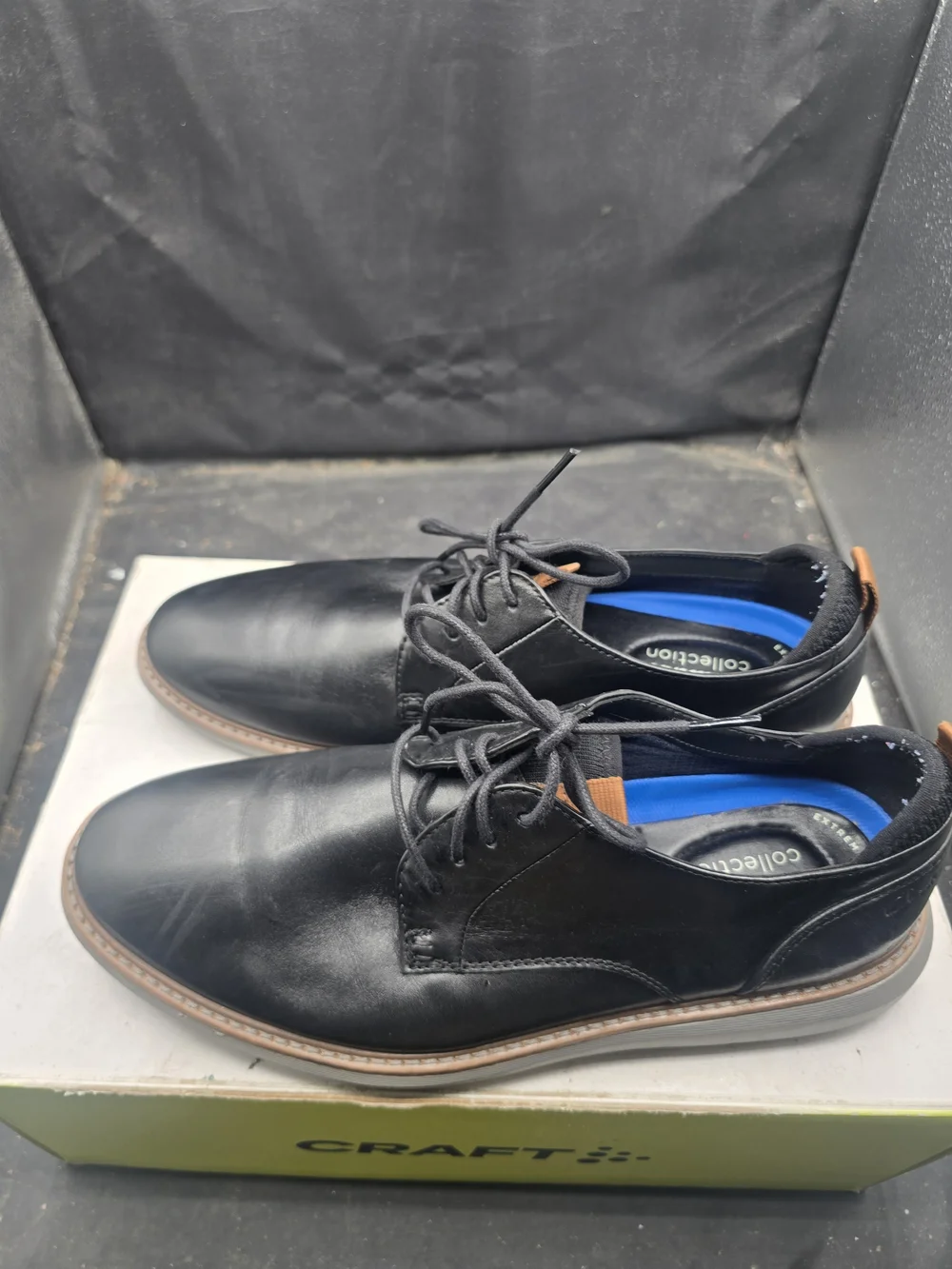Clarks Black Leather Derby Shoes with Tan Trim